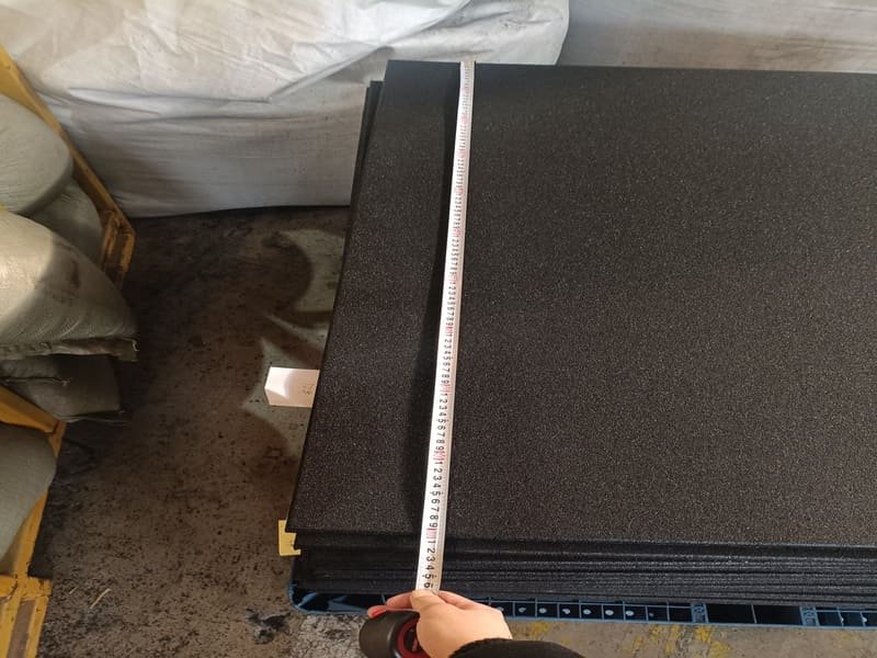 Close up comparison of high density vs low density rubber floor structure